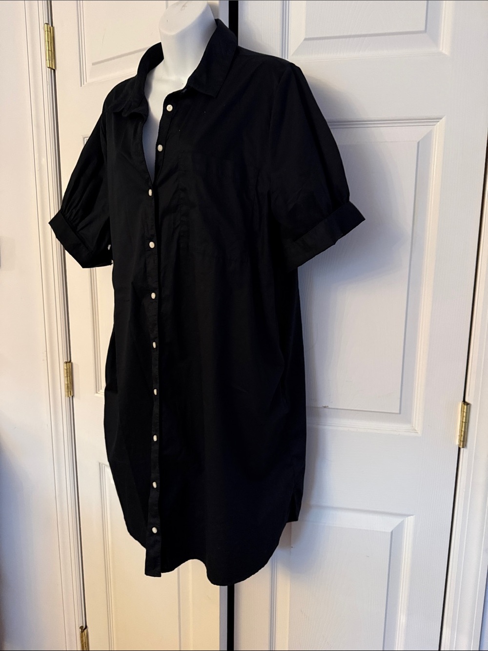 Old Navy Black Short Sleeve Button-Down Shirt Dress